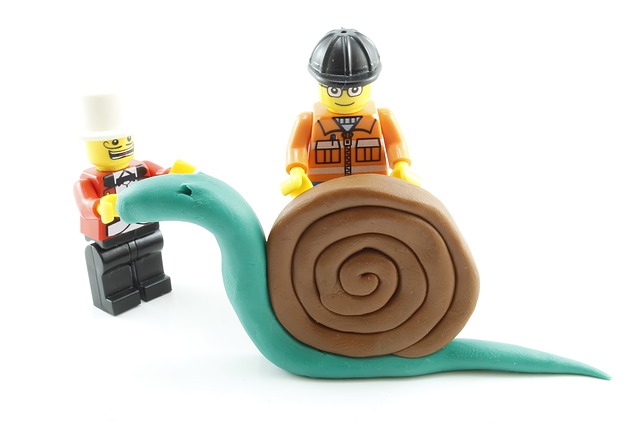 Claymation snail and leggo characters